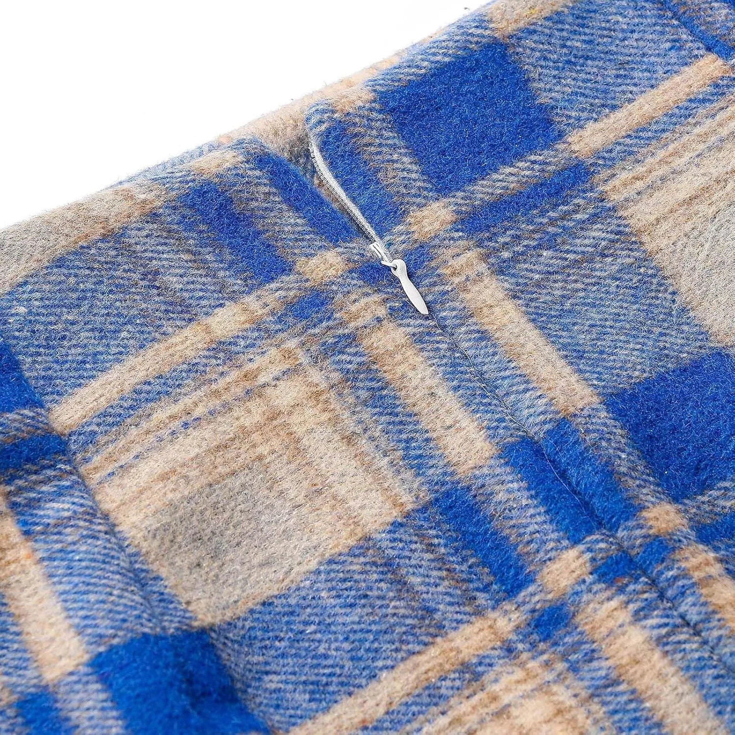 Women's Midi Wool Pencil Skirt Knee Length Elastic Waist Skirt Plaid Work Business Mini Skirts with Slit Zipper