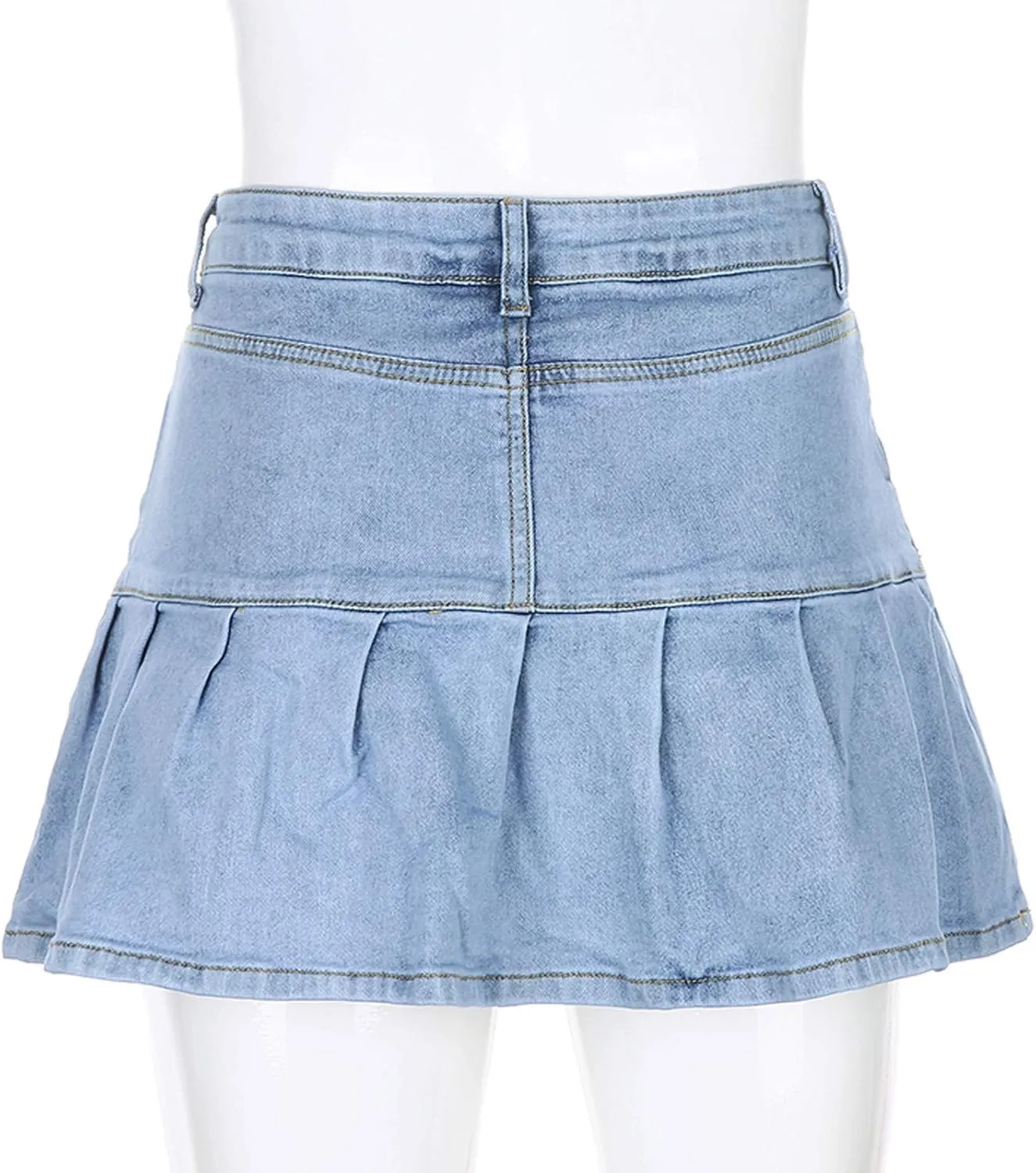 Womens Mini Denim Skirts Casual Stretch Slim Zipper Jean Skirt High Waisted Pleated Skirt Streetwear Skirt with Pocket
