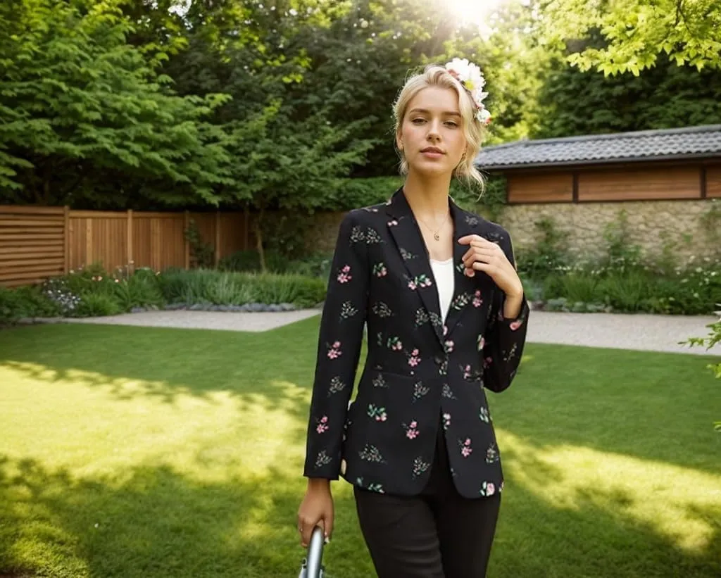Women's Office Business Casual Lapel Collar, Buttons, Long Sleeved Suit Jacket Pockets Printing Blazer
