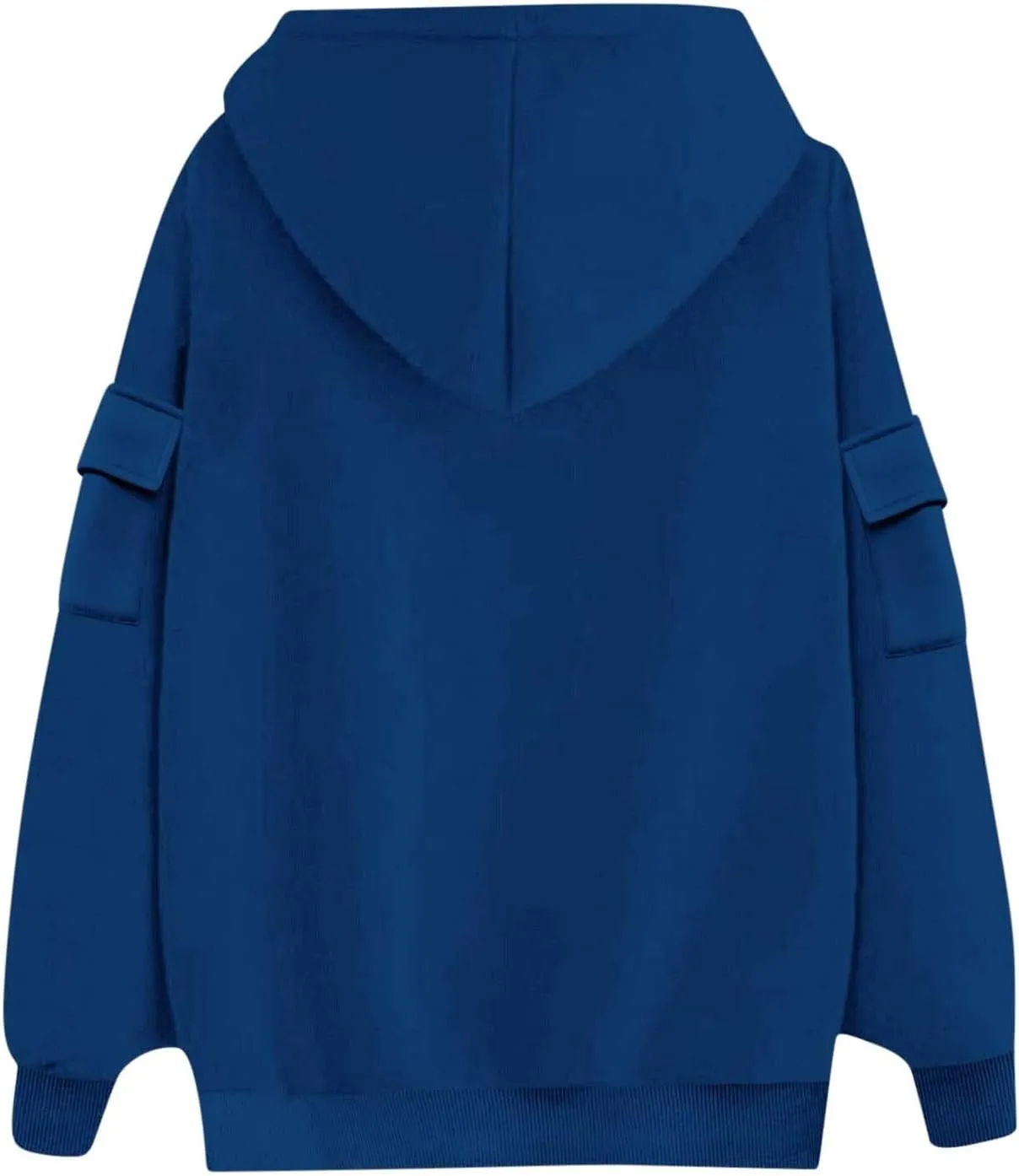 Womens Oversized Hoodies Cargo Pocketed Long Sleeve Crewneck Pullover Fall Winter Solid Drop Shoulder Sweatshirts