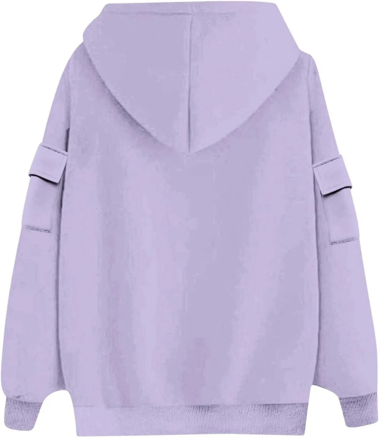 Womens Oversized Hoodies Cargo Pocketed Long Sleeve Crewneck Pullover Fall Winter Solid Drop Shoulder Sweatshirts