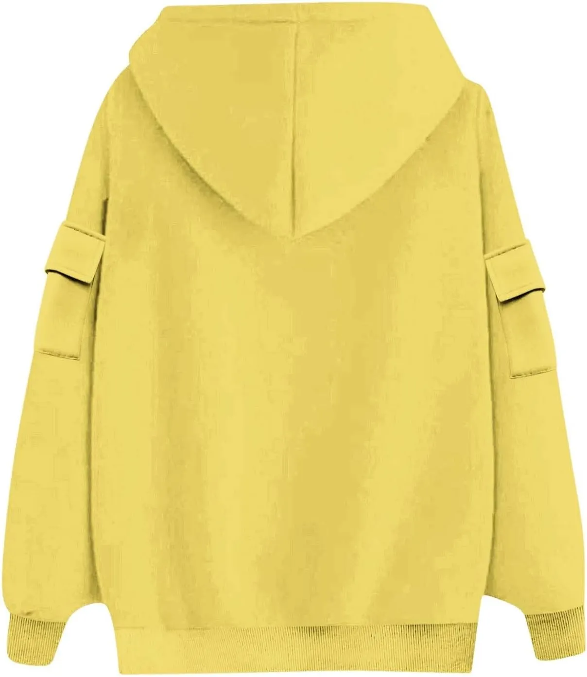 Womens Oversized Hoodies Cargo Pocketed Long Sleeve Crewneck Pullover Fall Winter Solid Drop Shoulder Sweatshirts