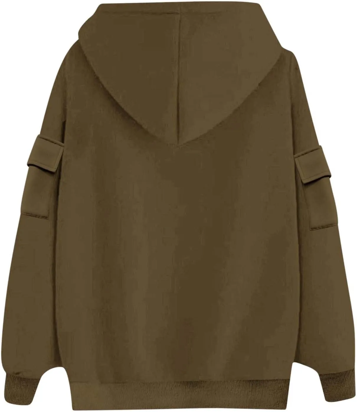 Womens Oversized Hoodies Cargo Pocketed Long Sleeve Crewneck Pullover Fall Winter Solid Drop Shoulder Sweatshirts