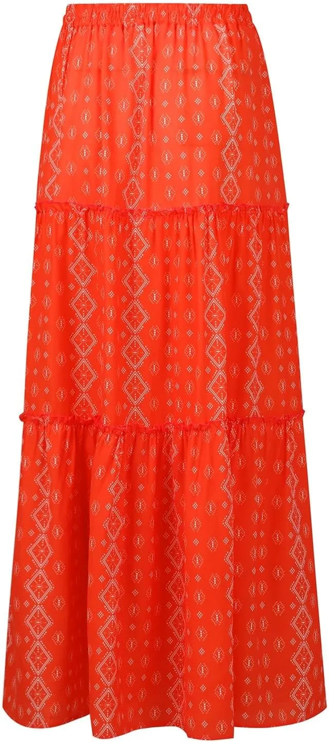 Womens Pleated A-Line Elastic High Waist Maxi Skirt 2025 Summer Casual Trendy Flowy Swing Boho Long Beach Dress