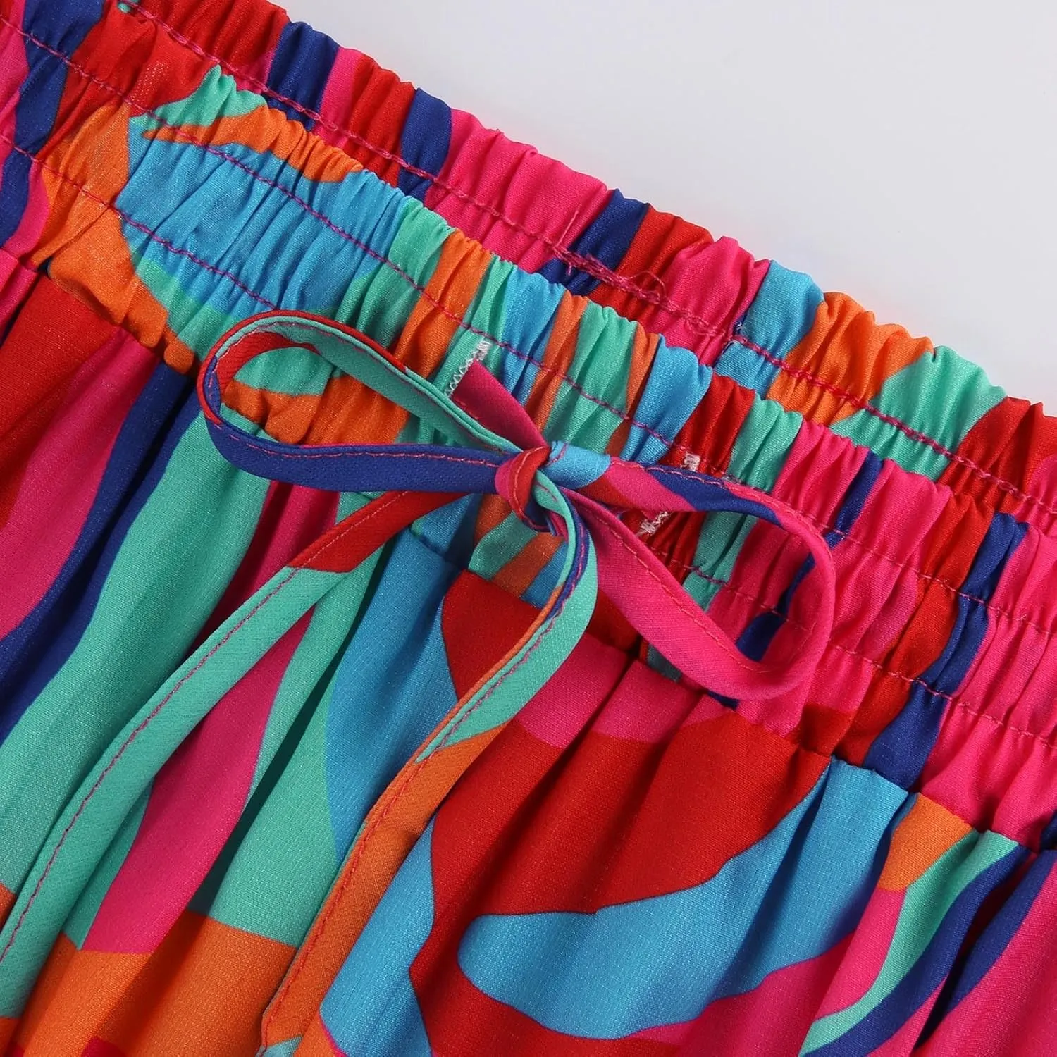 Womens Pleated A-Line Elastic High Waist Maxi Skirt 2025 Summer Casual Trendy Flowy Swing Boho Long Beach Dress