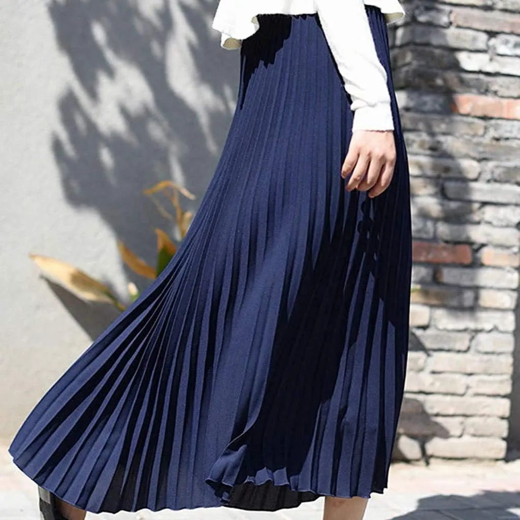 Women's Pleated Midi Skirt Womens Elastic Waist Solid Elegant Skirt Womens Plaid Skirts for Women Midi Skirts