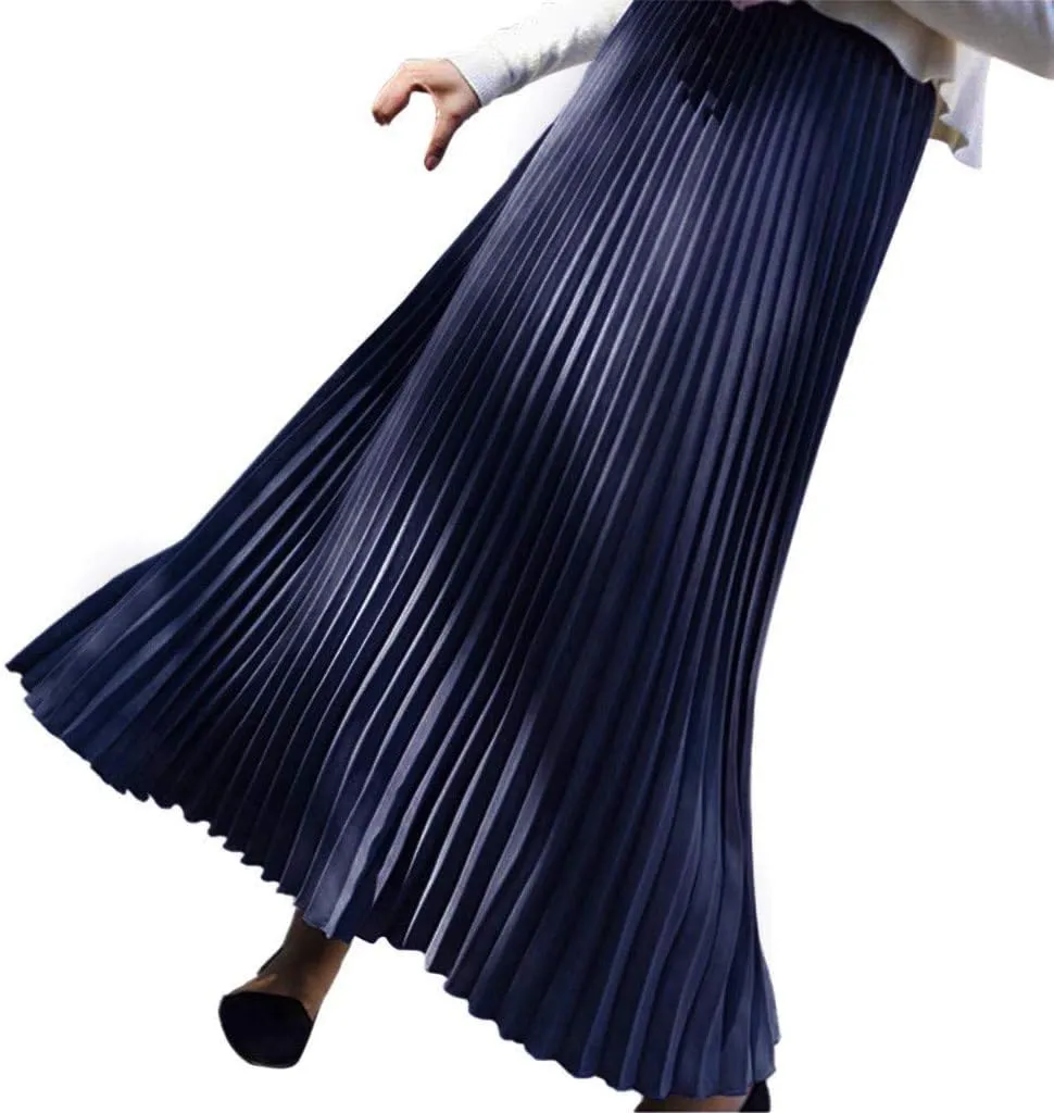 Women's Pleated Midi Skirt Womens Elastic Waist Solid Elegant Skirt Womens Plaid Skirts for Women Midi Skirts