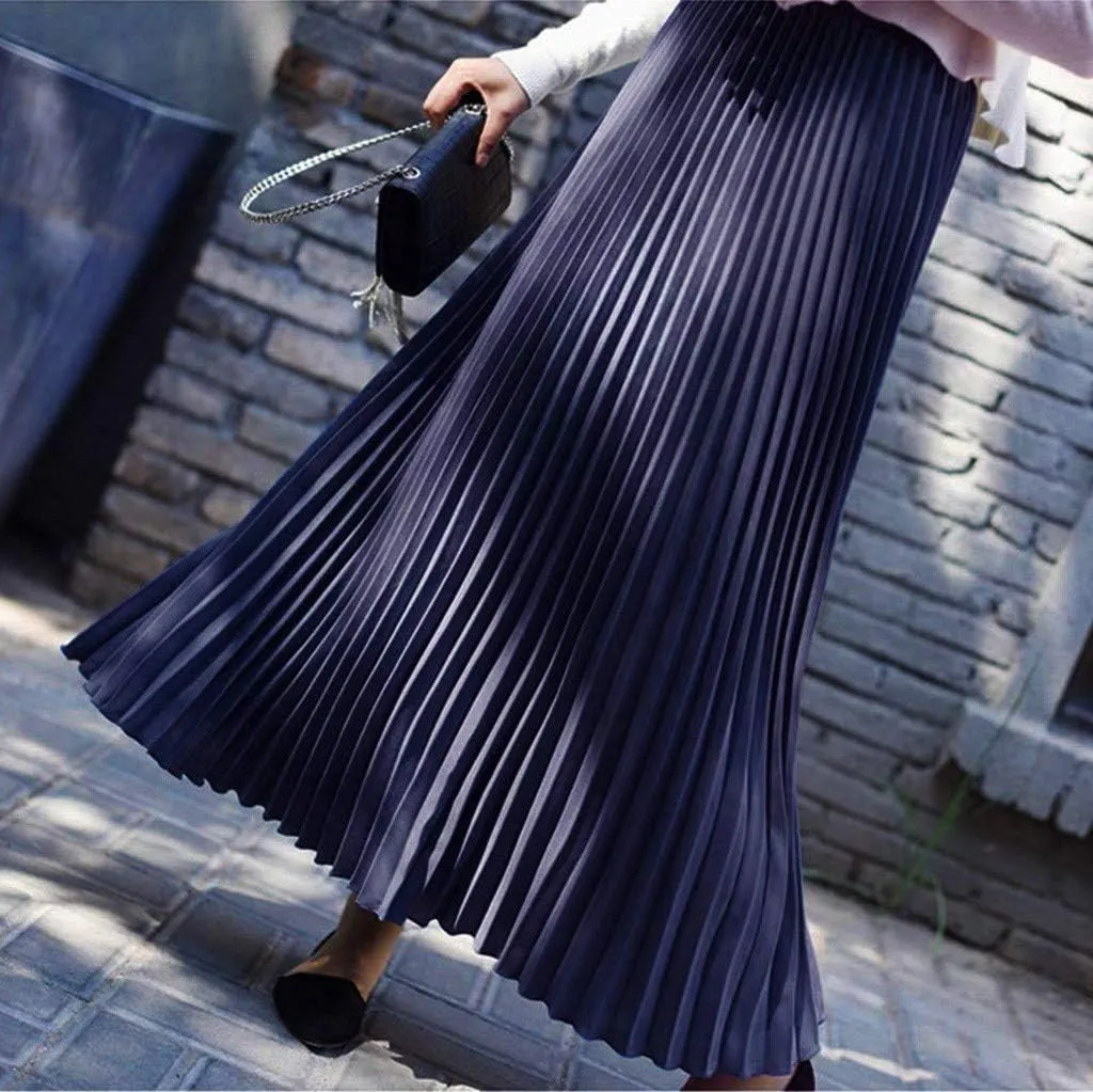 Women's Pleated Midi Skirt Womens Elastic Waist Solid Elegant Skirt Womens Plaid Skirts for Women Midi Skirts