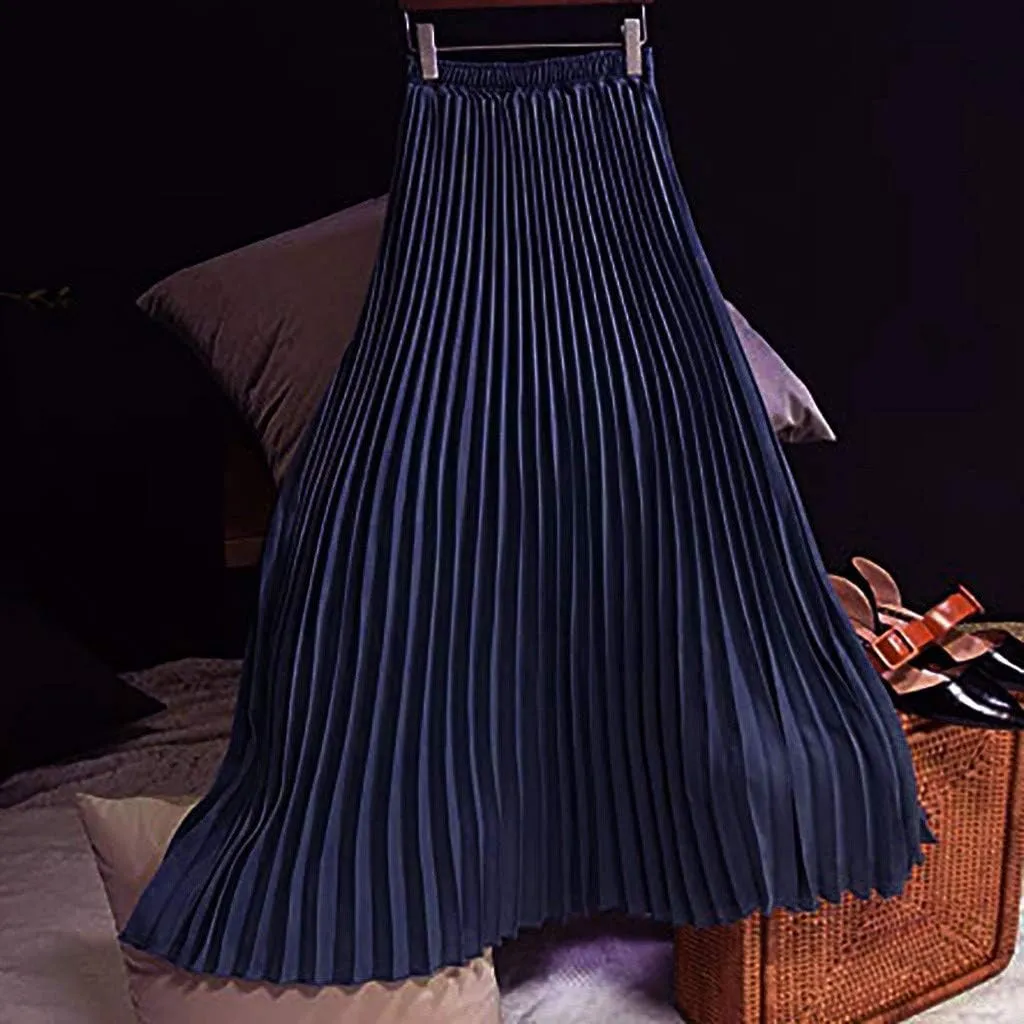 Women's Pleated Midi Skirt Womens Elastic Waist Solid Elegant Skirt Womens Plaid Skirts for Women Midi Skirts