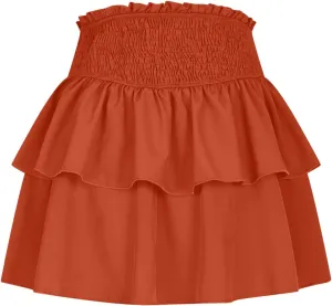 Women's Pleated Skirts High Waisted Layered Ruffle Curvy Hem Tiered Skirt Solid Color Sports Running Skirts