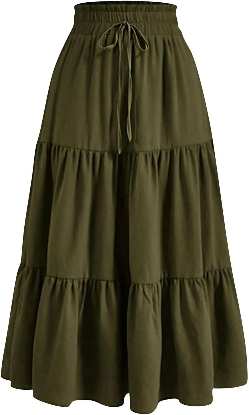 Women's Pleated Skirts Summer Casual Loose Trendy Elastic Waist Floral Print Bohemian Sun A-Line Maxi Skirt, S-XL