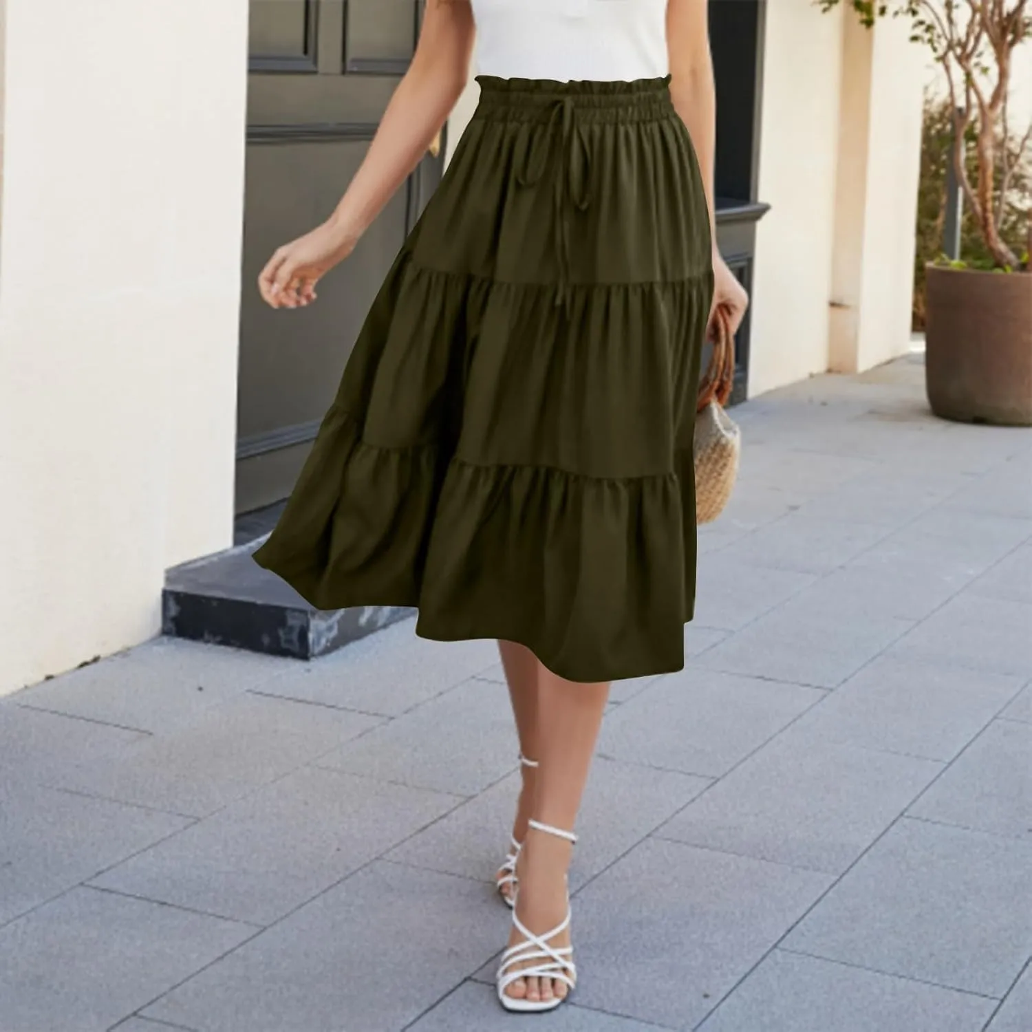 Women's Pleated Skirts Summer Casual Loose Trendy Elastic Waist Floral Print Bohemian Sun A-Line Maxi Skirt, S-XL