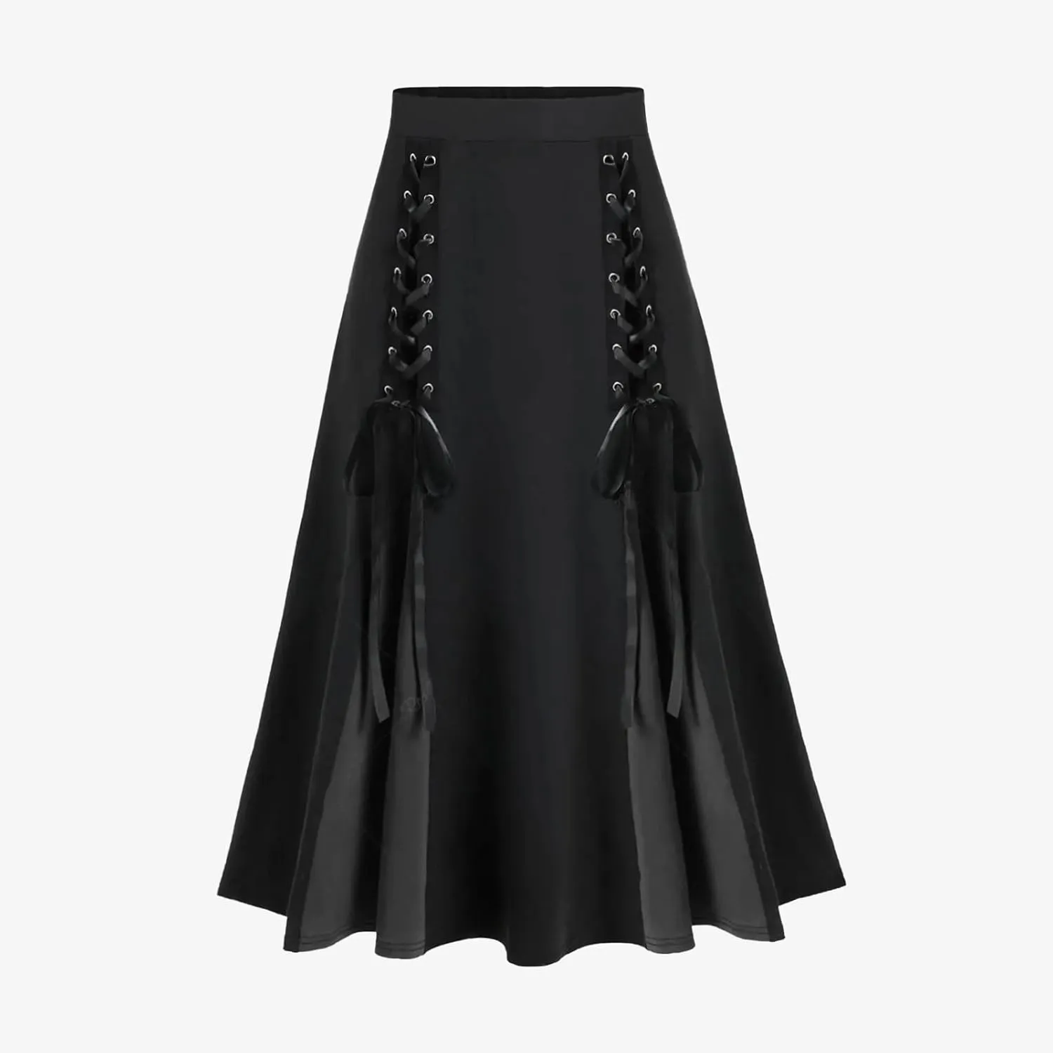 Women's Punk Retro Skirt Lace Up Skirts Ladies Halloween Costume Patchwork High Waist Midi Skirt Gothic Skirt