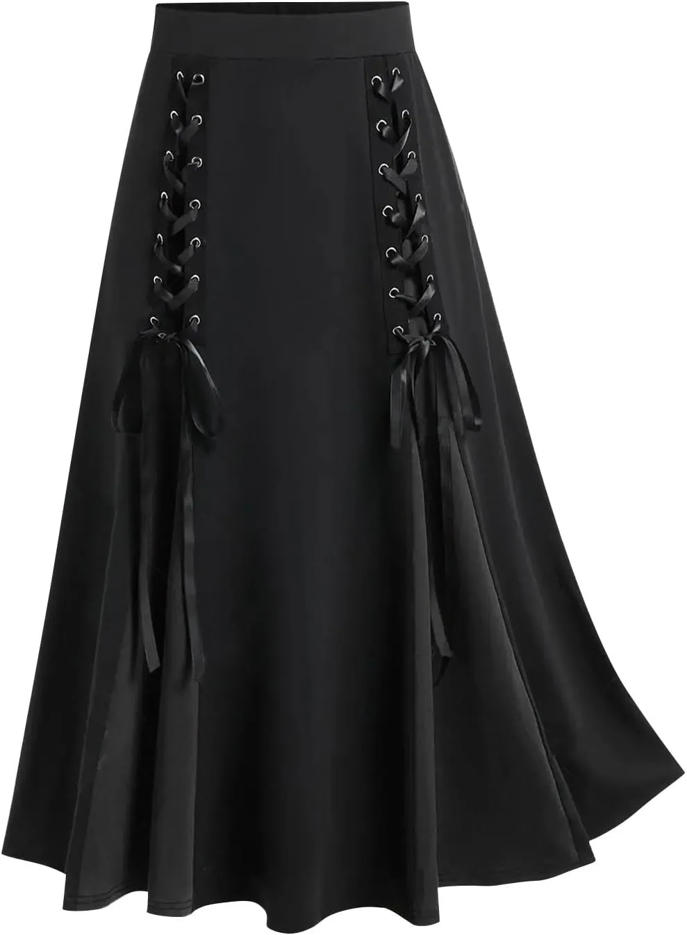 Women's Punk Retro Skirt Lace Up Skirts Ladies Halloween Costume Patchwork High Waist Midi Skirt Gothic Skirt