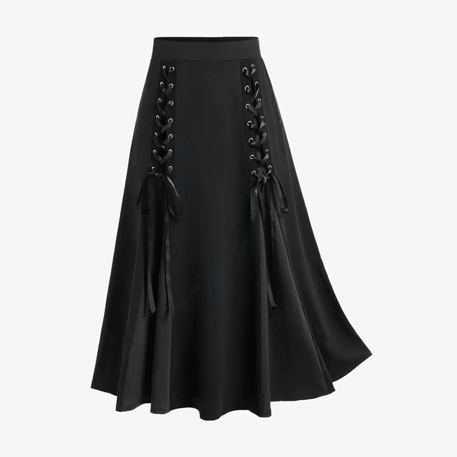 Women's Punk Retro Skirt Lace Up Skirts Ladies Halloween Costume Patchwork High Waist Midi Skirt Gothic Skirt