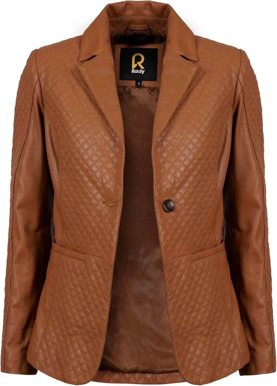 Womens Quilted Front Lambskin Leather Blazer Women - Casual Coat Long Sleeves Suit Style Leather Jacket for Women