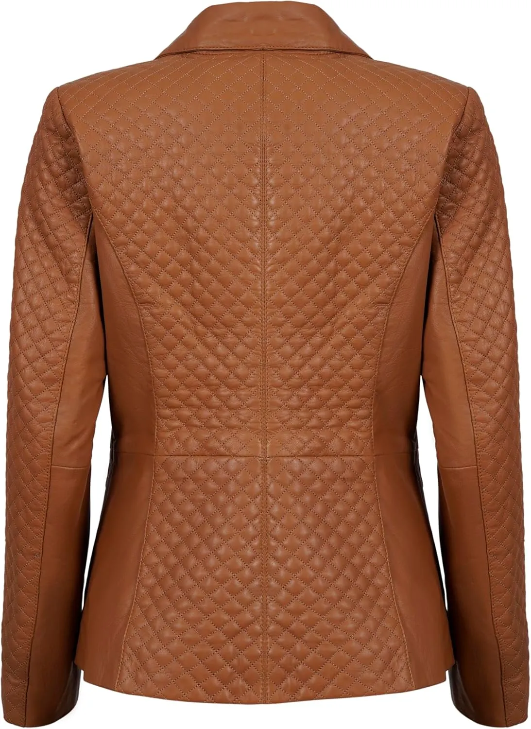 Womens Quilted Front Lambskin Leather Blazer Women - Casual Coat Long Sleeves Suit Style Leather Jacket for Women