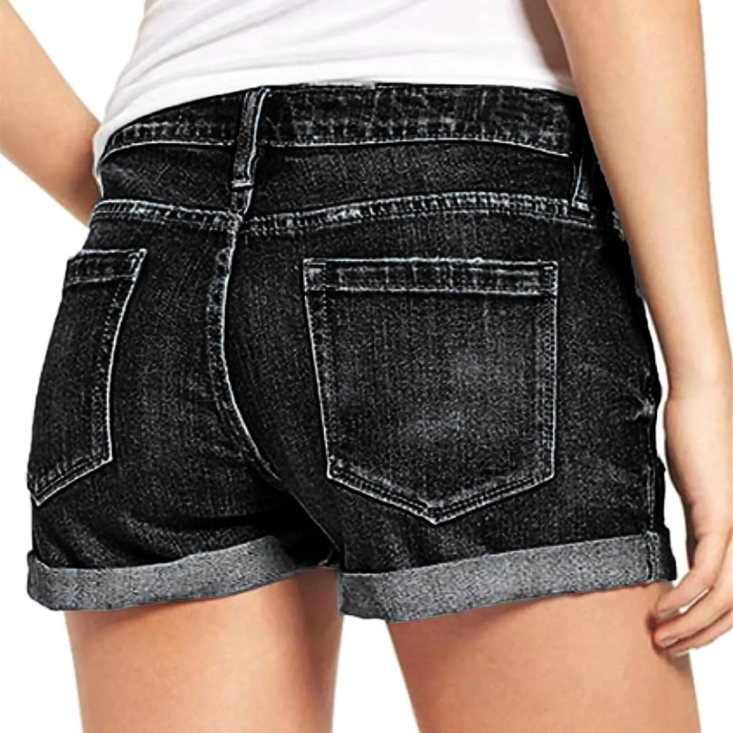 Womens Ripped Denim Jean Shorts High Waisted Stretchy Folded Hem Short Jeans Summer Casual Plus Size Baggy Y2K Shorts