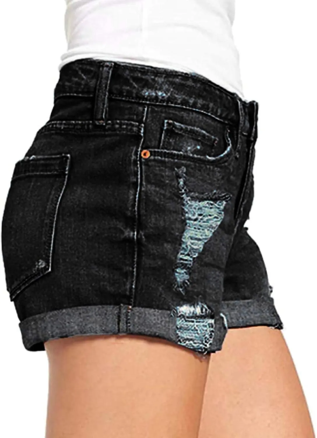 Womens Ripped Denim Jean Shorts High Waisted Stretchy Folded Hem Short Jeans Summer Casual Plus Size Baggy Y2K Shorts
