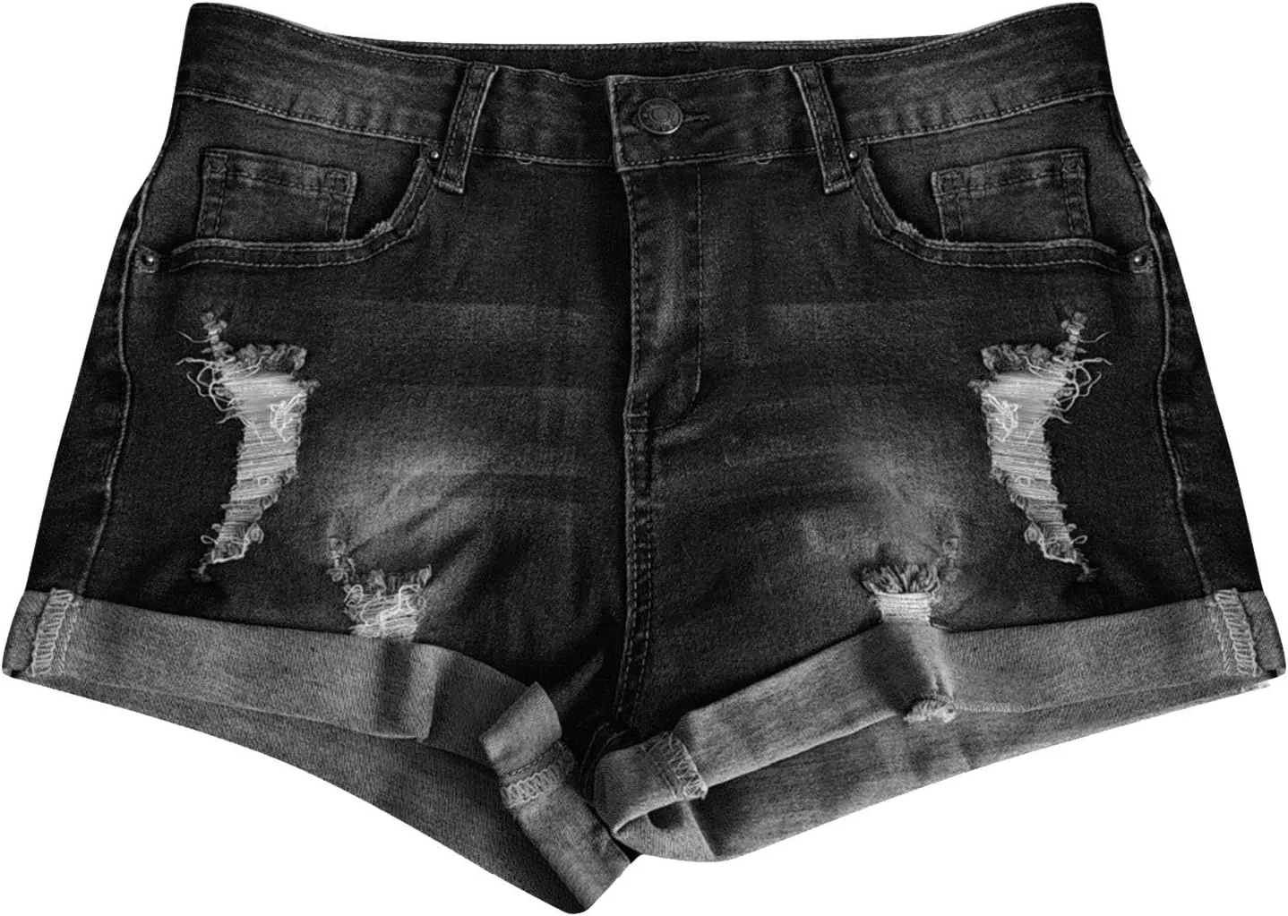 Womens Ripped Denim Jean Shorts High Waisted Stretchy Folded Hem Short Jeans Summer Casual Plus Size Baggy Y2K Shorts