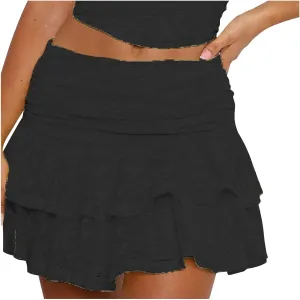Women's Ruffle Skirts Layered Pure Ruffle Swing Skirt Vintage Lace Short Skirts Cute Flared Hem Skirts Outfits