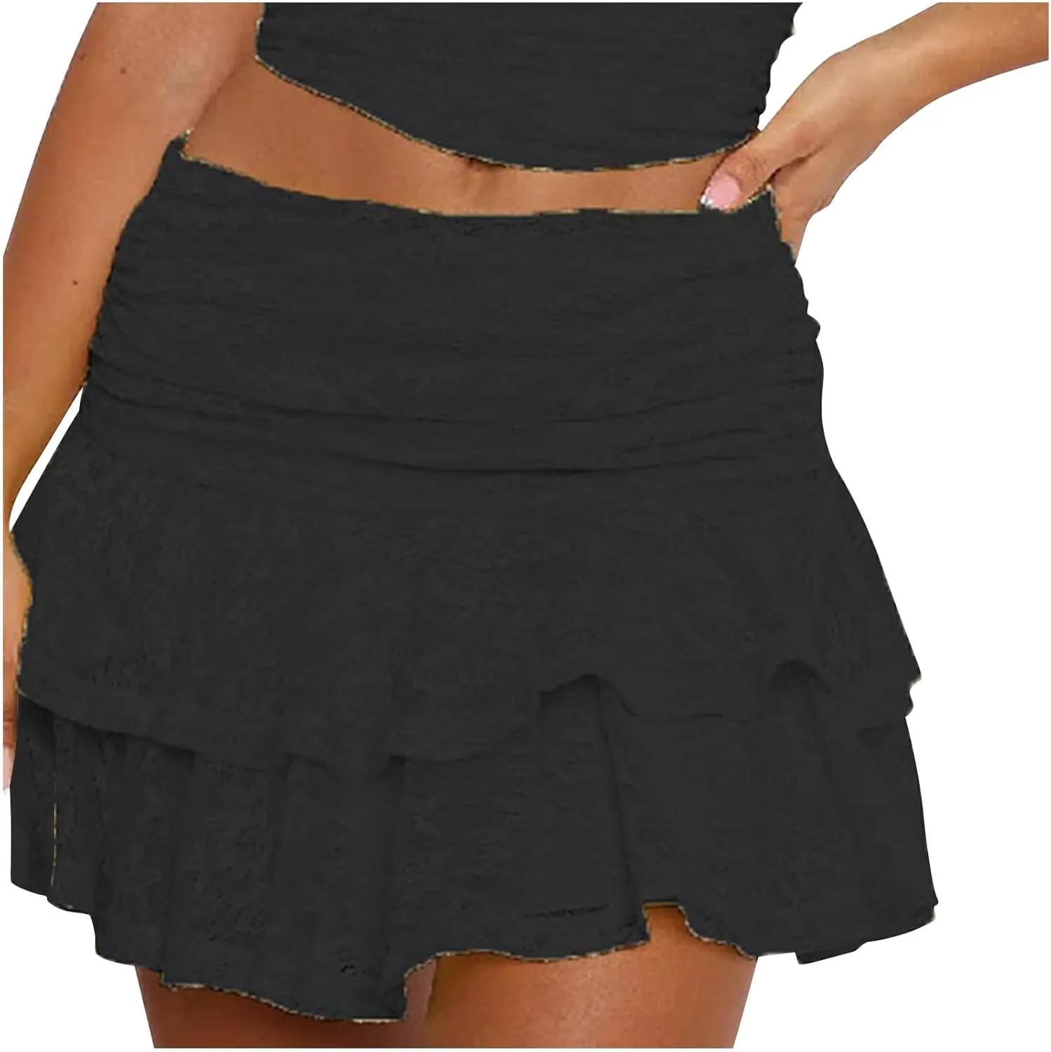 Women's Ruffle Skirts Layered Pure Ruffle Swing Skirt Vintage Lace Short Skirts Cute Flared Hem Skirts Outfits