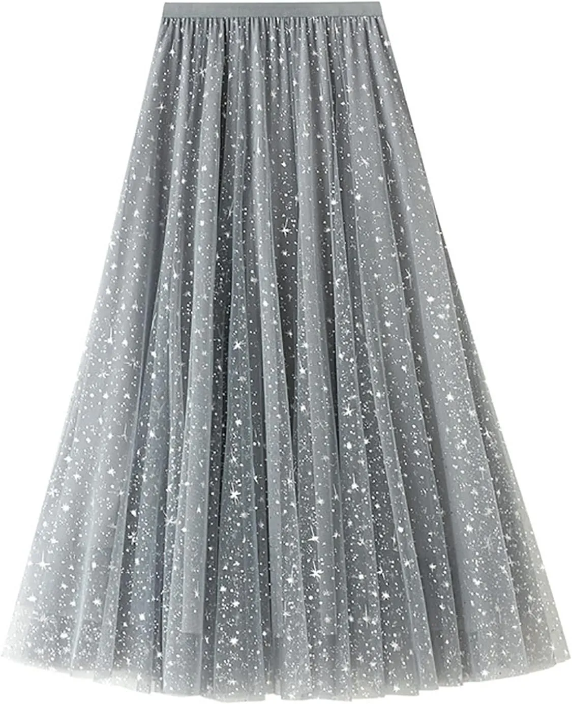 Womens Sequin Tulle Skirts Stretch Waist Layered Pleated A-Line Midi Skirt Prom Party Flowy Skirts