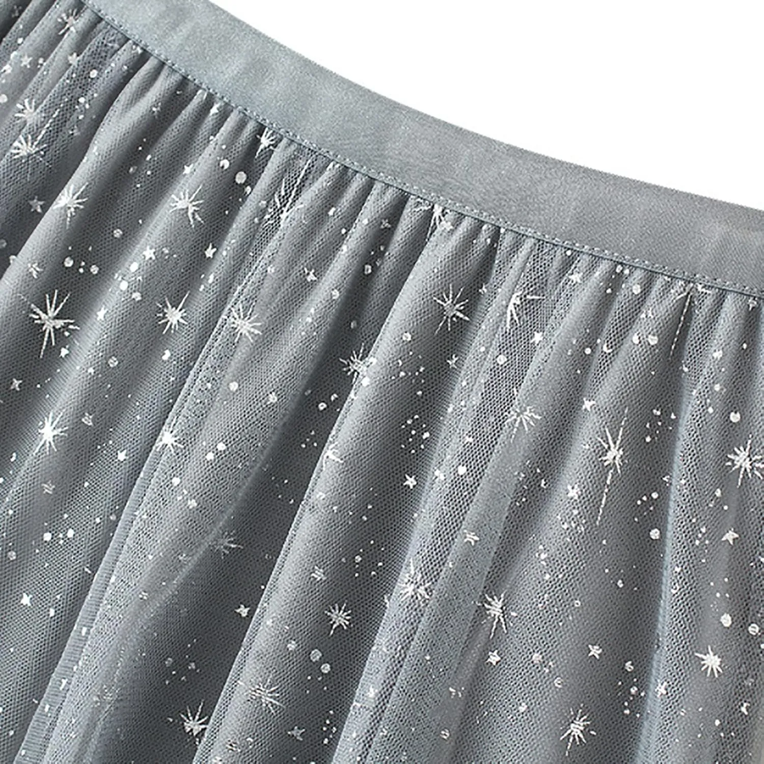 Womens Sequin Tulle Skirts Stretch Waist Layered Pleated A-Line Midi Skirt Prom Party Flowy Skirts