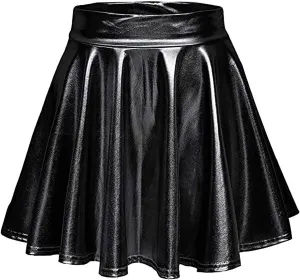 Women's Sexy Faux Leather Pleated Mini Skirt, High Waisted Stage Performance Party Skirt, Outdoor Skate Skirts