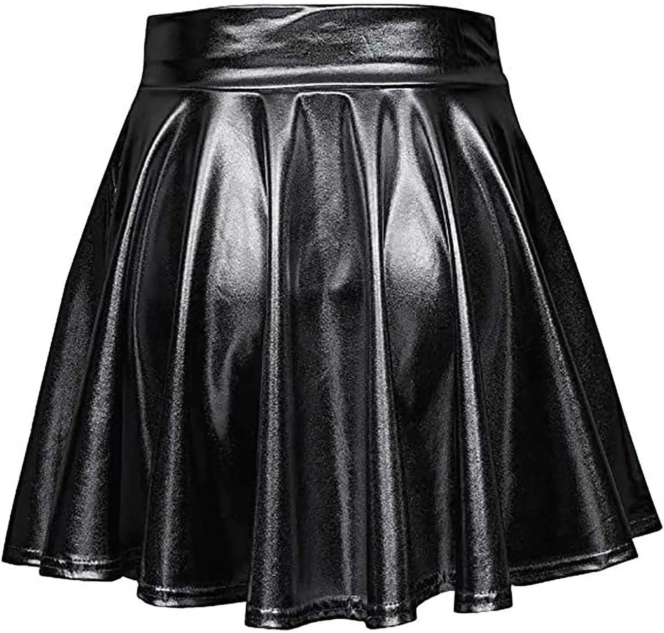 Women's Sexy Faux Leather Pleated Mini Skirt, High Waisted Stage Performance Party Skirt, Outdoor Skate Skirts