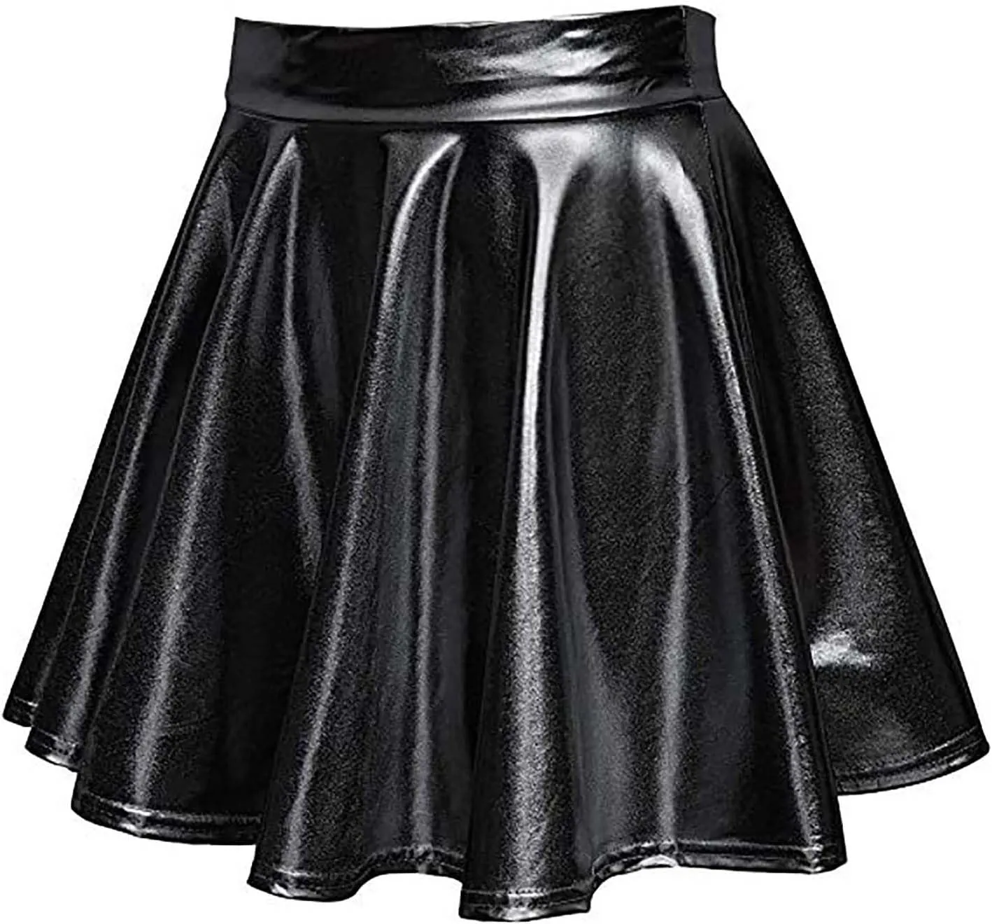 Women's Sexy Faux Leather Pleated Mini Skirt, High Waisted Stage Performance Party Skirt, Outdoor Skate Skirts