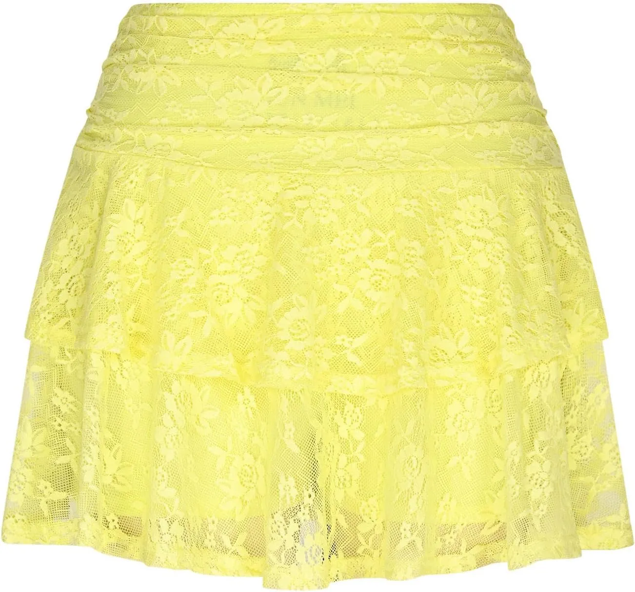 Womens Sexy High Waist Floral Lace Skirt Layered Ruffle Hem Mini Skirt Smocked A Line Pleated Beach Short Skirt