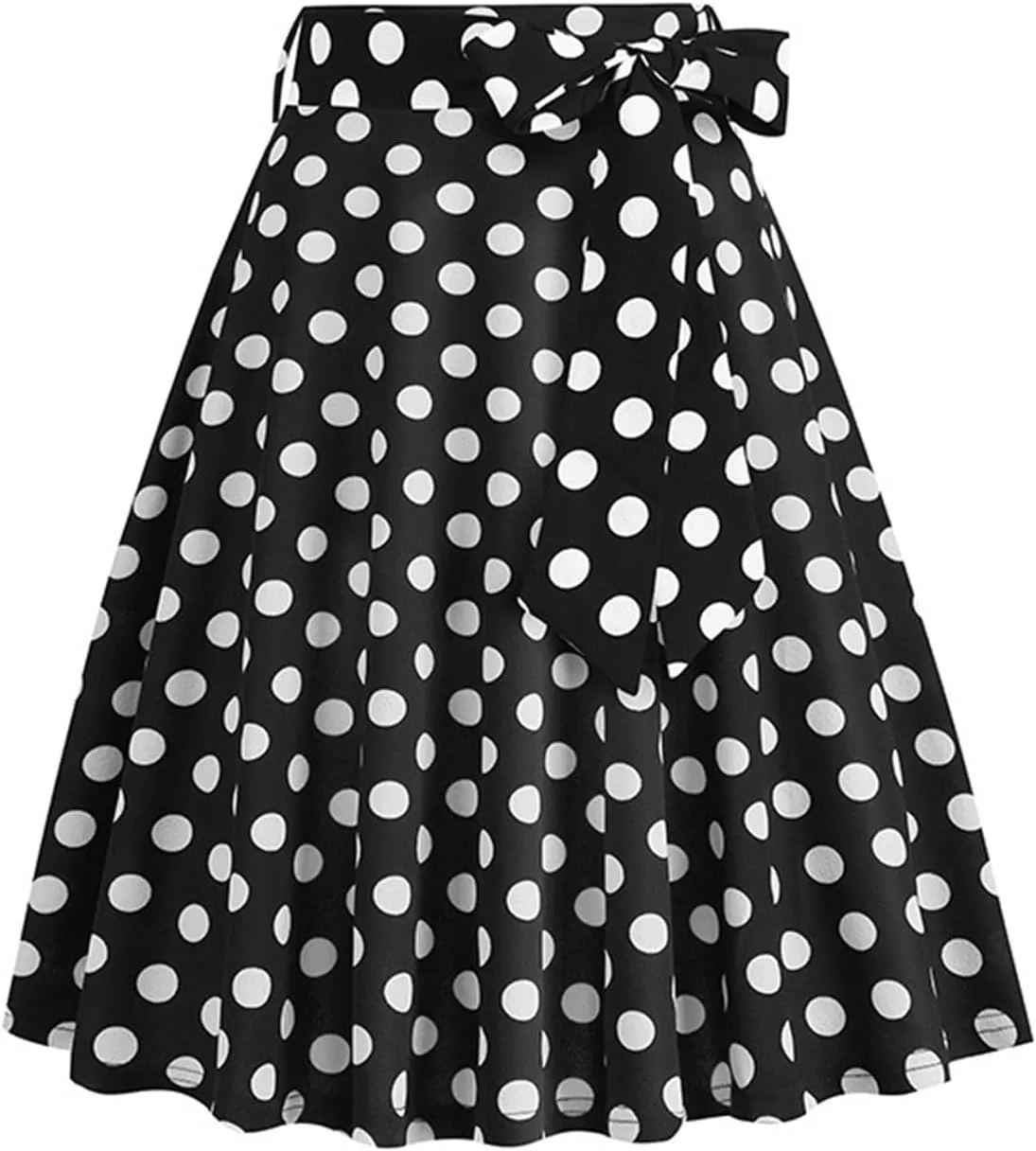Women's Skirts Summer High Waist a-Line Casual Midi Dress Slim Fit Polka Dot Ruffle Bandage Flared Bohemian Skirt