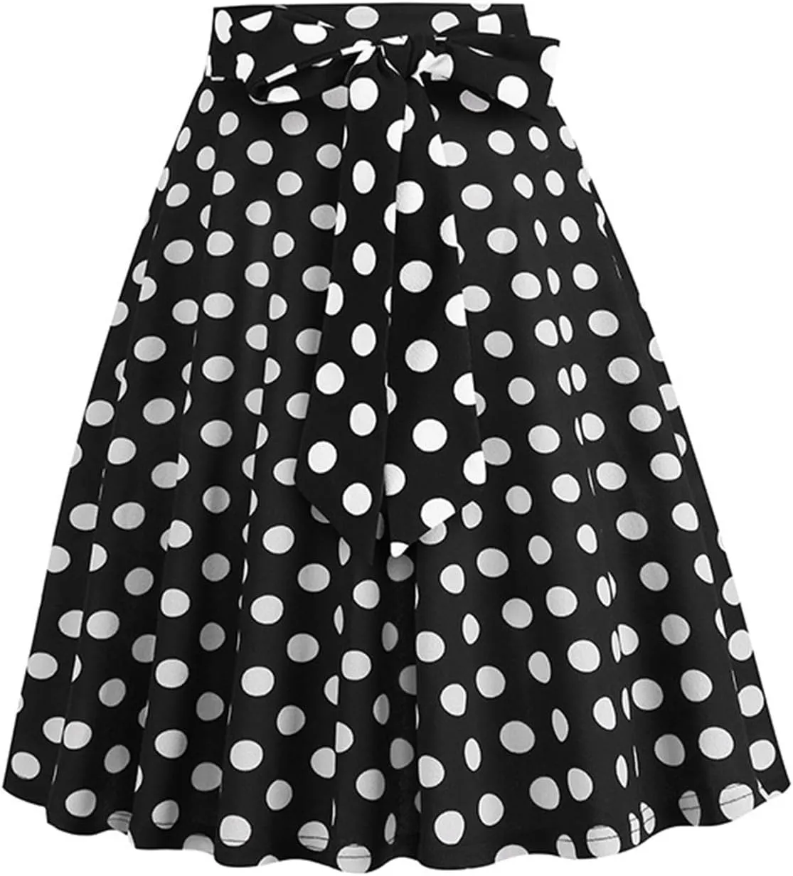 Women's Skirts Summer High Waist a-Line Casual Midi Dress Slim Fit Polka Dot Ruffle Bandage Flared Bohemian Skirt