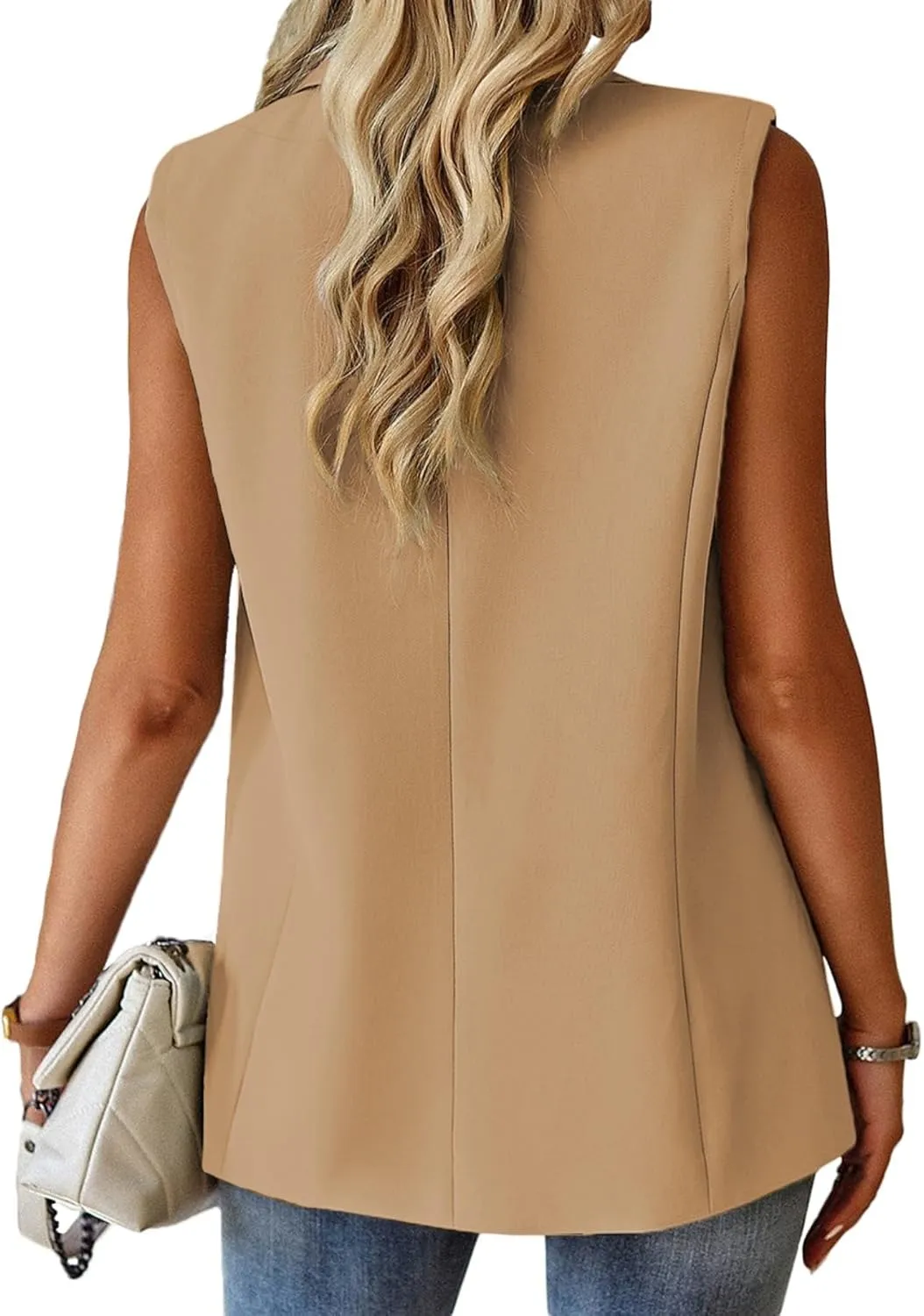 Women's Sleeveless Blazers Open Front Casual Blazer Vests Solid Color Lapel Single Button Lightweight Jackets Women