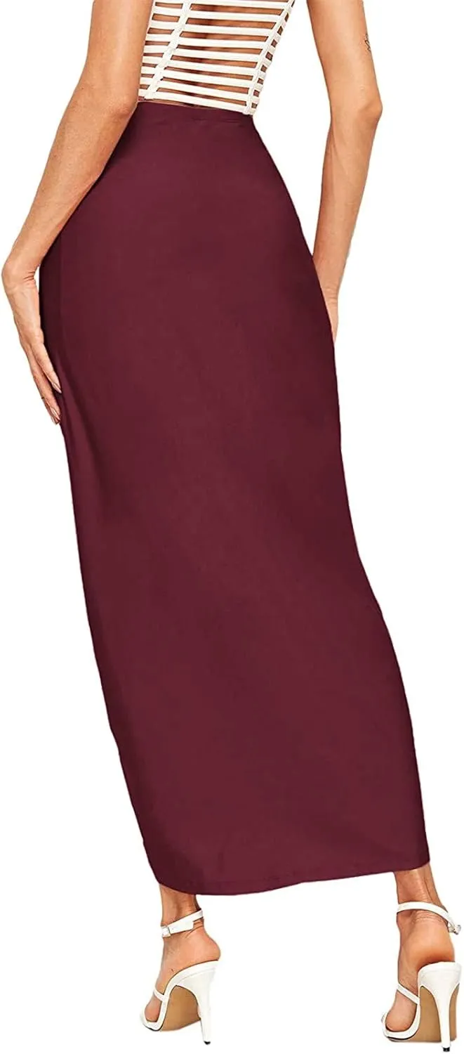 Women's Slit Ruched High Waisted Bodycon Maxi Skirt Summer Solid Draped Asymmetrical Hem Wrap Long Skirts Beach Clubwear 2024
