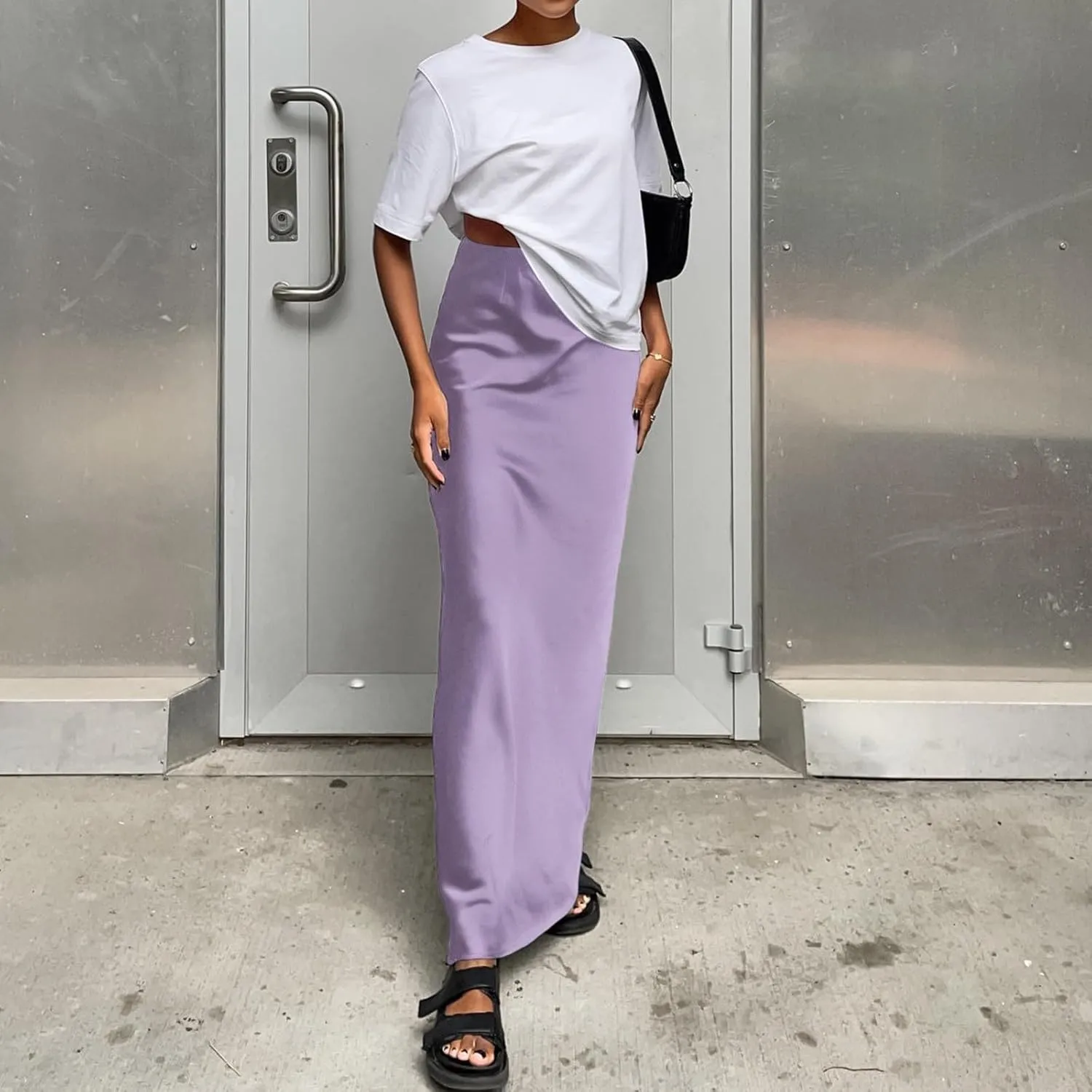 Women's Solid Color Satin Ice Silk Midi Skirt Casual Commute Long Pencil Skirt Bodycon Skirt Jean Mini Skirt