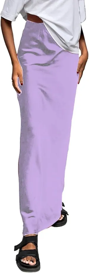 Women's Solid Color Satin Ice Silk Midi Skirt Casual Commute Long Pencil Skirt Bodycon Skirt Jean Mini Skirt