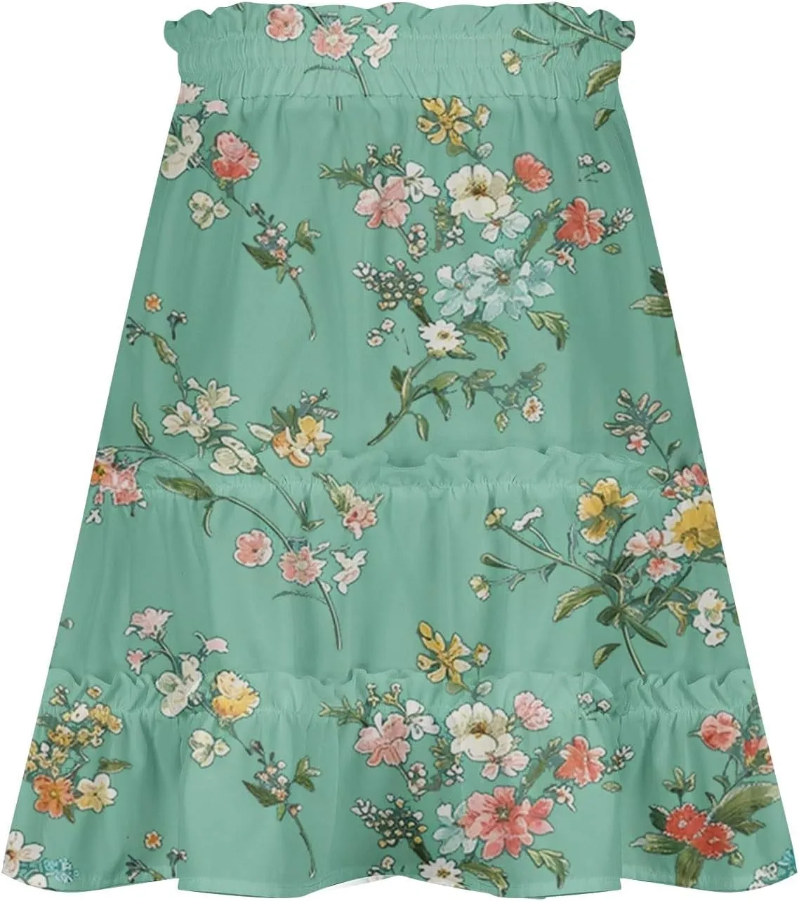 Womens Summer 2024 Tulle Long Skirts Irregular Hem High Waist Skirt Pleated Printed Mesh Midi Skirts for Ladies