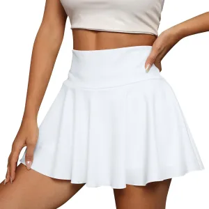 Women's Summer Athletic Loose Trendy Elastic High Waist Solid Color Yoga Fitness Tennis Skirts 2025 Inner Shorts, S-2XL