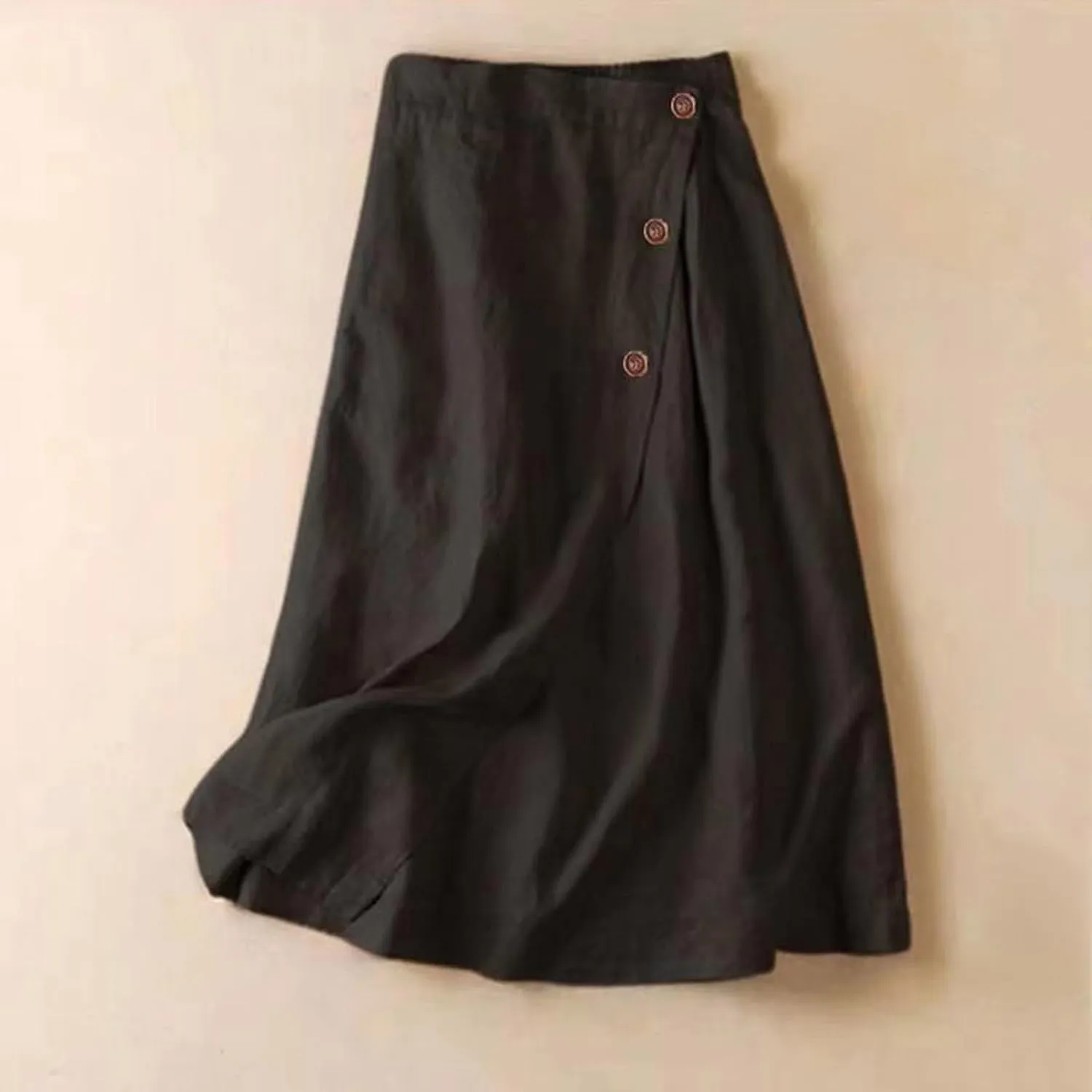 Women's Summer Casual Loose Trendy Elastic Waist Solid Flowy Long Maxi Sun Beach Linen Skirts, M-2XL