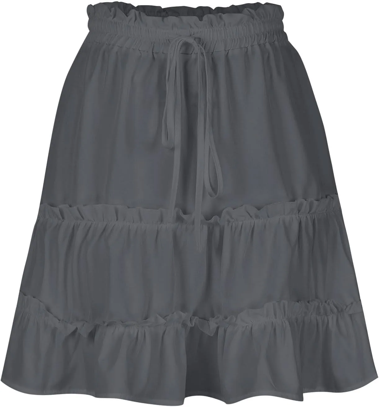 Women's Summer Cute High Waist Ruffle Skirt Drawstring Solid Color Teen Girls Swing Beach Mini Skirt 2025 Trendy