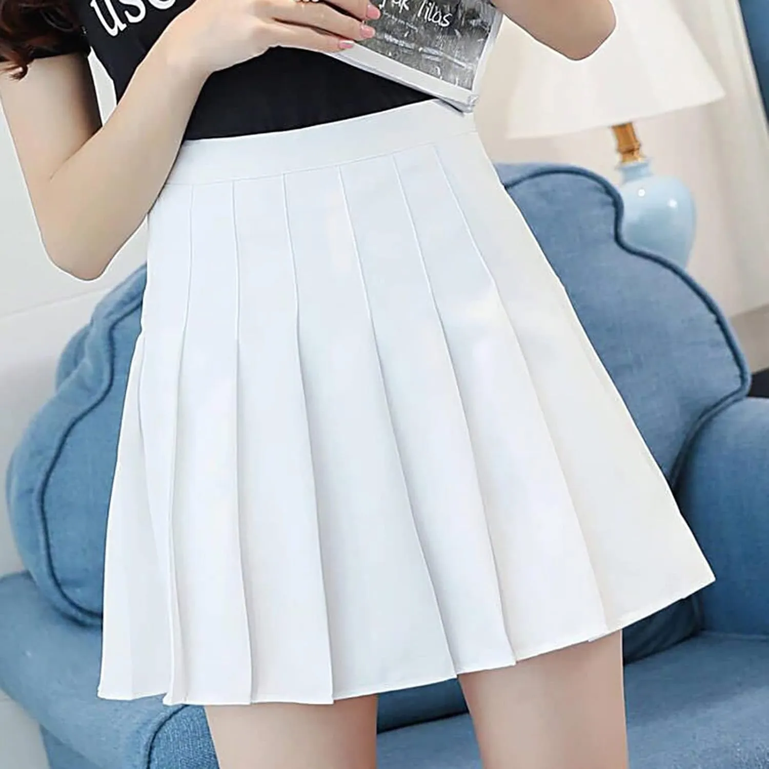 Women's Sundresses 2025 Summer Casual Loose Trendy Elastic High Waist Solid Color Pleated Sun Beach Mini Skirts, XS-3XL