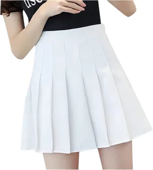 Women's Sundresses 2025 Summer Casual Loose Trendy Elastic High Waist Solid Color Pleated Sun Beach Mini Skirts, XS-3XL