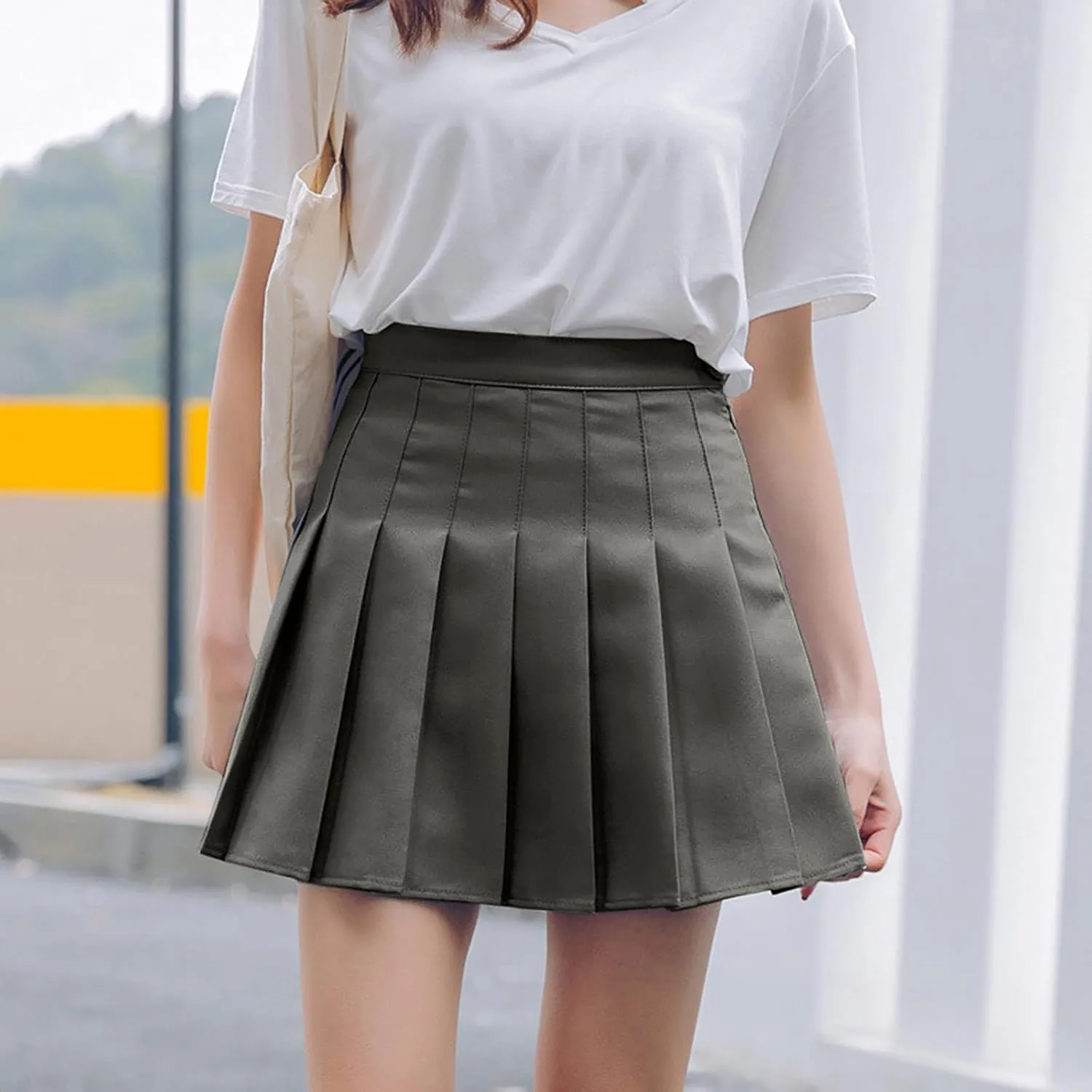 Women's Sundresses Summer Casual Loose Trendy Elastic High Waist Solid Color Pleated Sun Beach Mini Skirts, XS-3XL