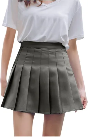 Women's Sundresses Summer Casual Loose Trendy Elastic High Waist Solid Color Pleated Sun Beach Mini Skirts, XS-3XL