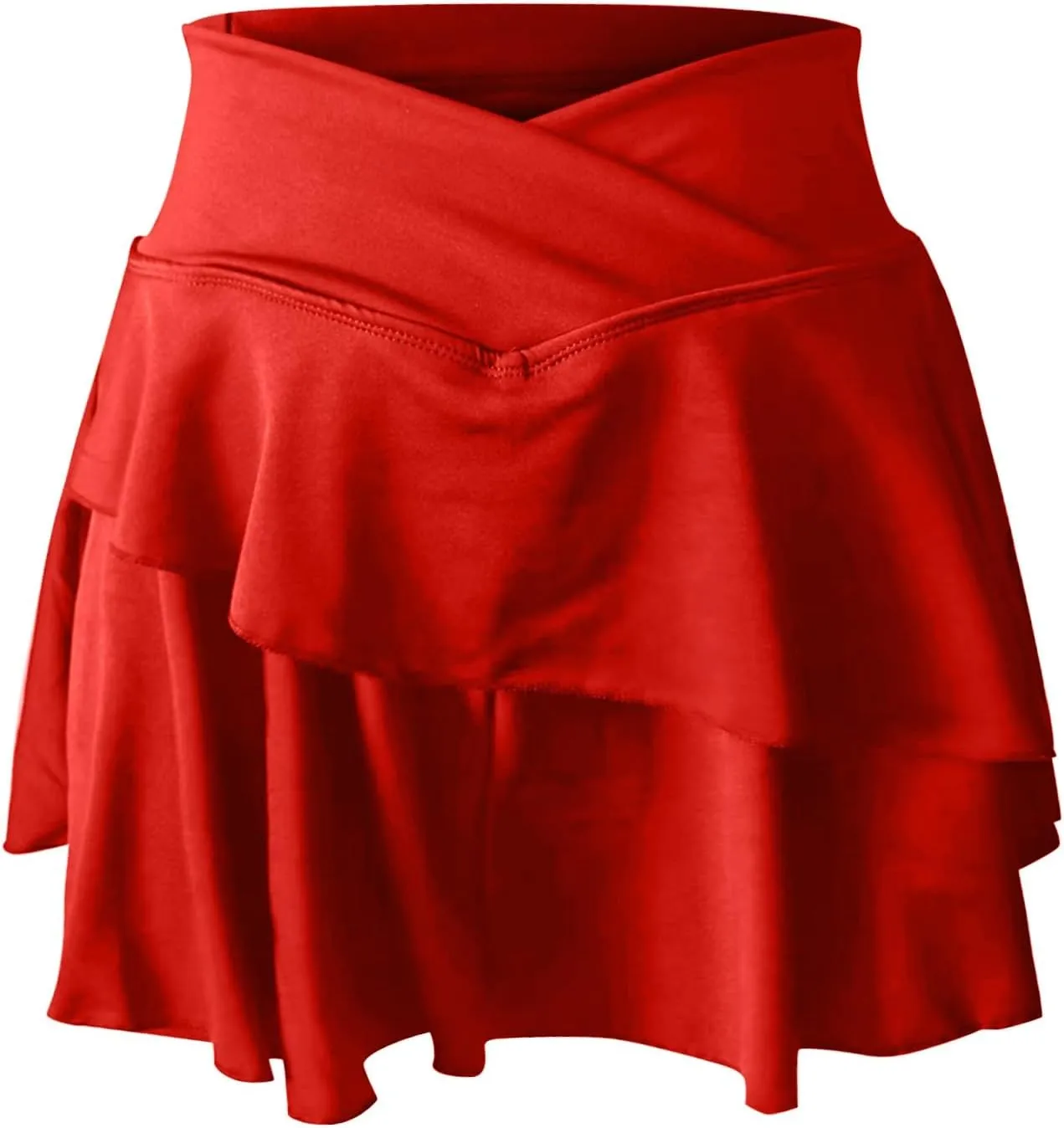 Womens Tennis Mini Skirt Crossover High Waisted Athletic Golf Skorts Running Workout Layered Pleated Ruffle Hem 2 in 1 Shorts