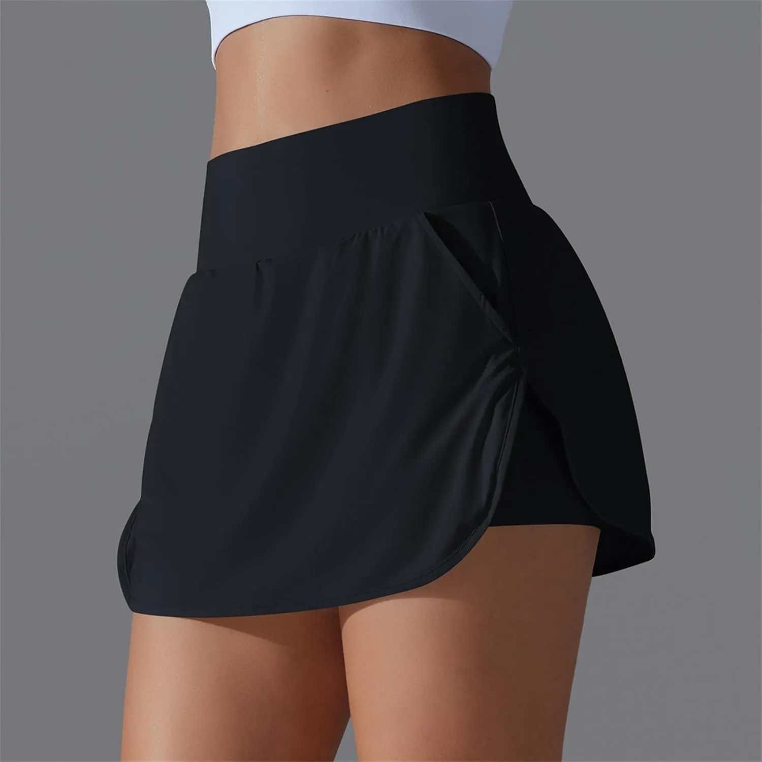 Womens Tennis Shorts Trendy Fake Two-Piece High Waist Sports Pants Gym Yoga Casual Solid Athletic Skirt Shorts 2025