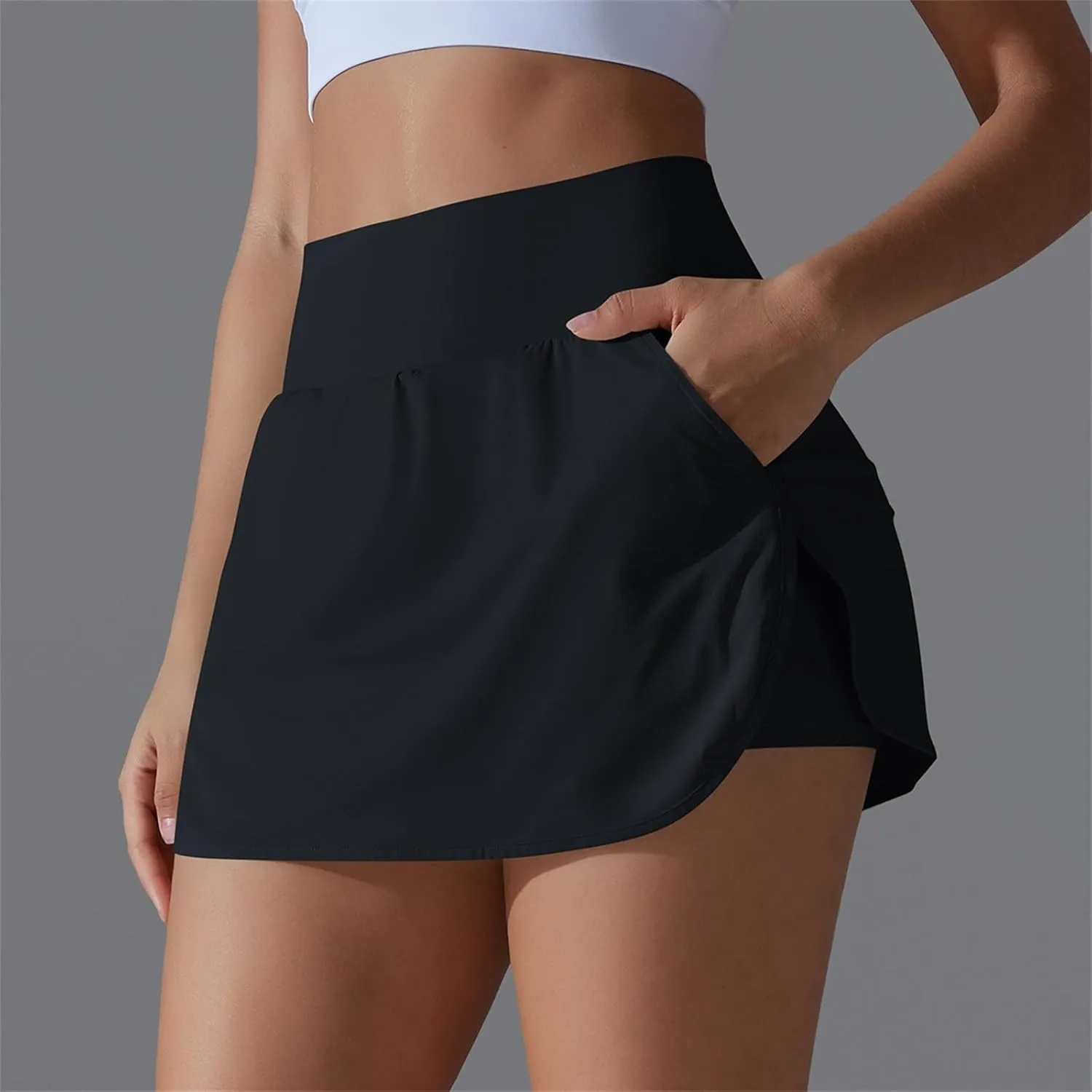 Womens Tennis Shorts Trendy Fake Two-Piece High Waist Sports Pants Gym Yoga Casual Solid Athletic Skirt Shorts 2025