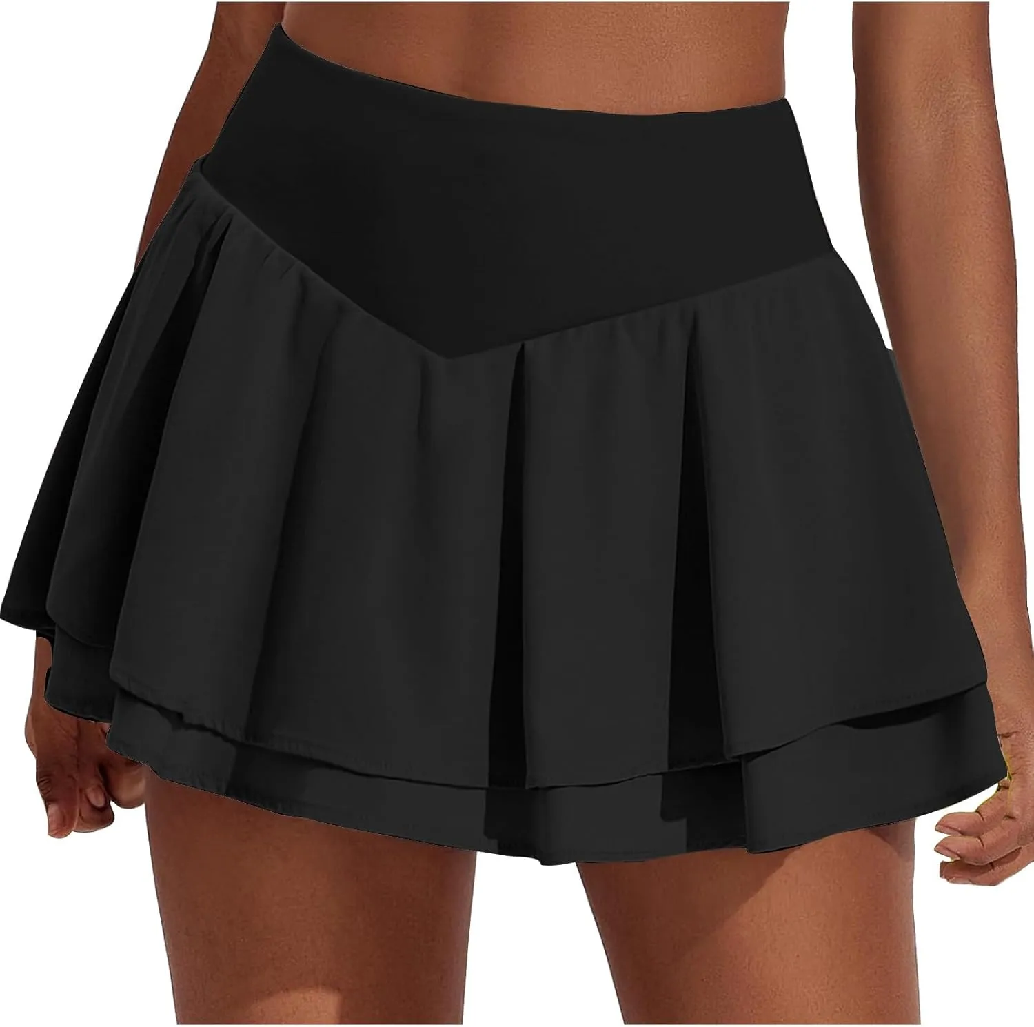 Womens Tennis Skorts Casual High Waisted Flowy Pleated Skater Skirts Athletic Cute Ruffle Layer Yoga Fitness Clothes